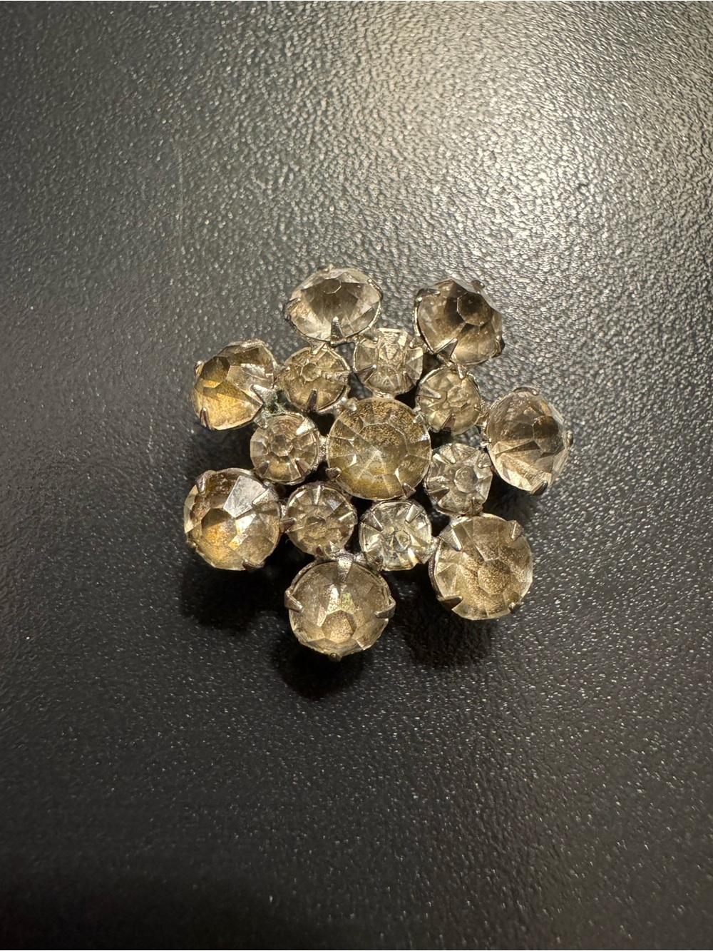 Vintage Rhinestone Brooch/Pendant - Clear Crystal Starburst Pin - 1.25”